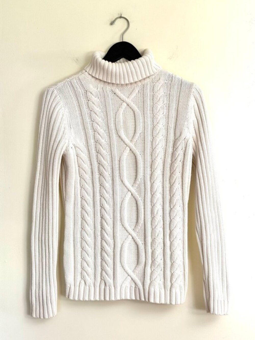 Tribal Cable Knit Turtleneck Sweater Cream White Cotton Size Large